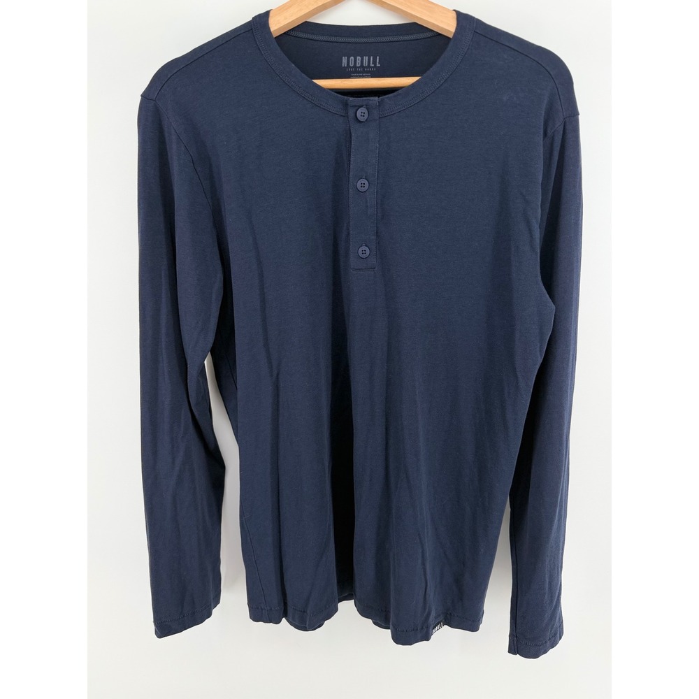 Nobull Mens Navy Blue Long Sleeve Henley Shirt Size M Modal Cotton Blend